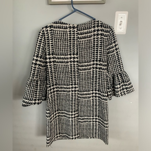 Zara Plaid Houndstooth Ruffle Sleeve Dress - Picture 2 of 4